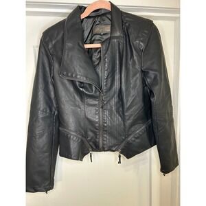 BLANKNYC Black Faux Leather Moto Jacket Zipper Detail Asymmetrical Collar Medium